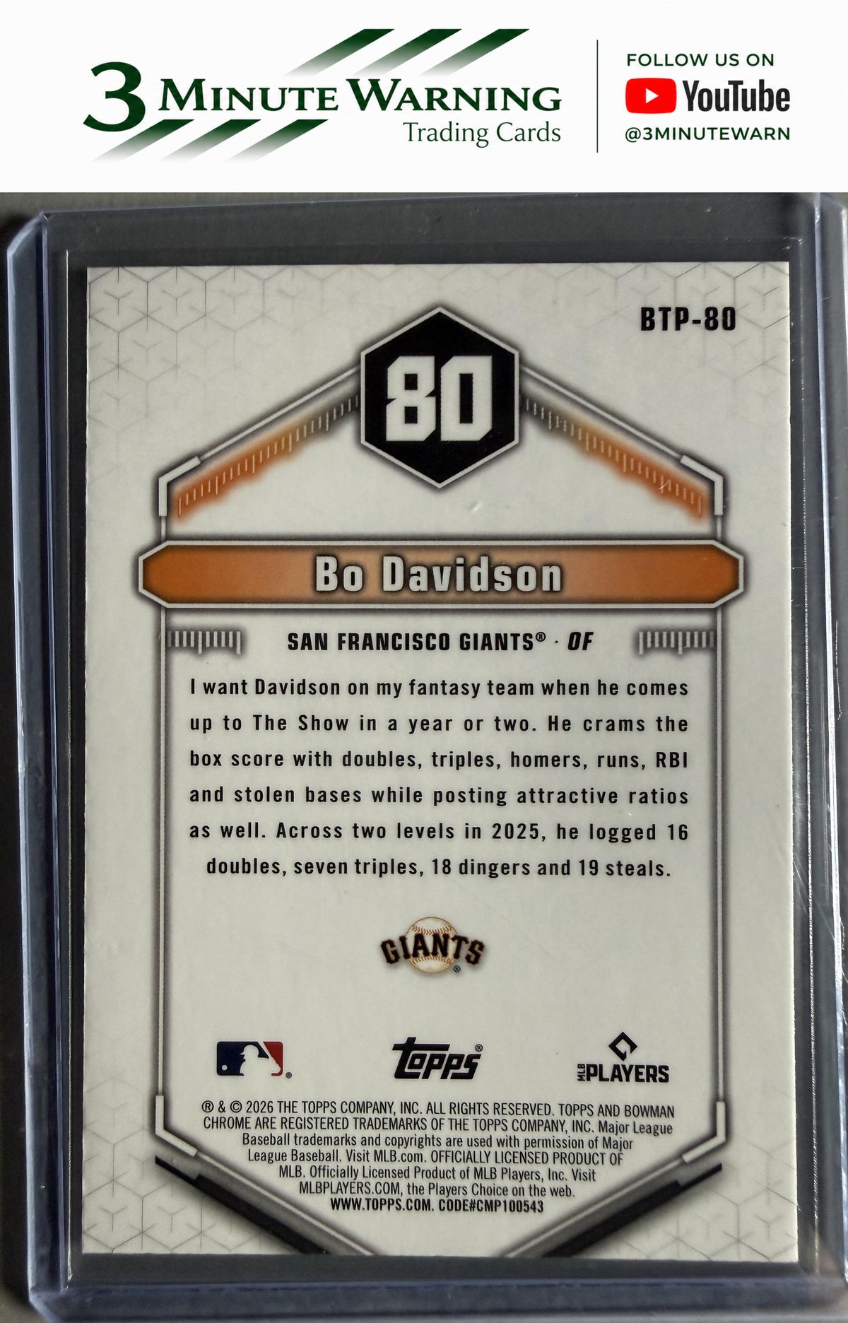 2026 Bowman #BTP-80 Bo Davidson Bowman Scouts' Top 100