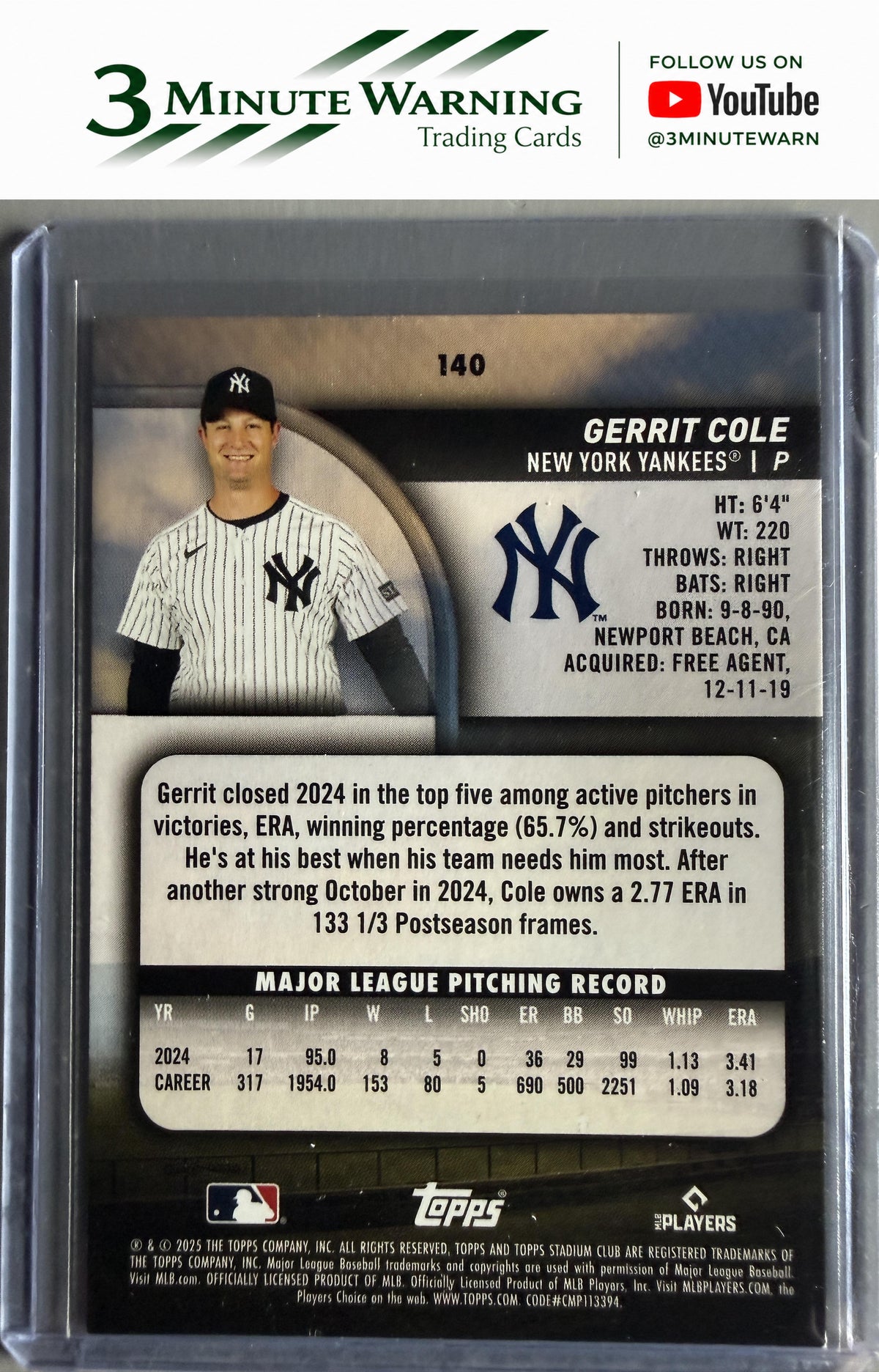 2025 Stadium Club #140 Gerrit Cole