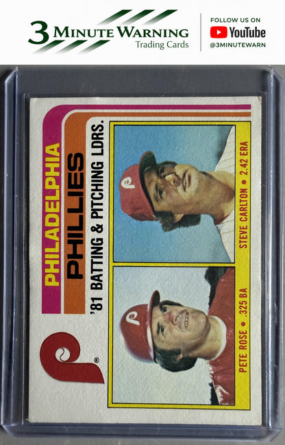 1982 Topps #636 Phillies Leaders / Checklist (Pete Rose / Steve Carlton) Team Leaders / Checklists