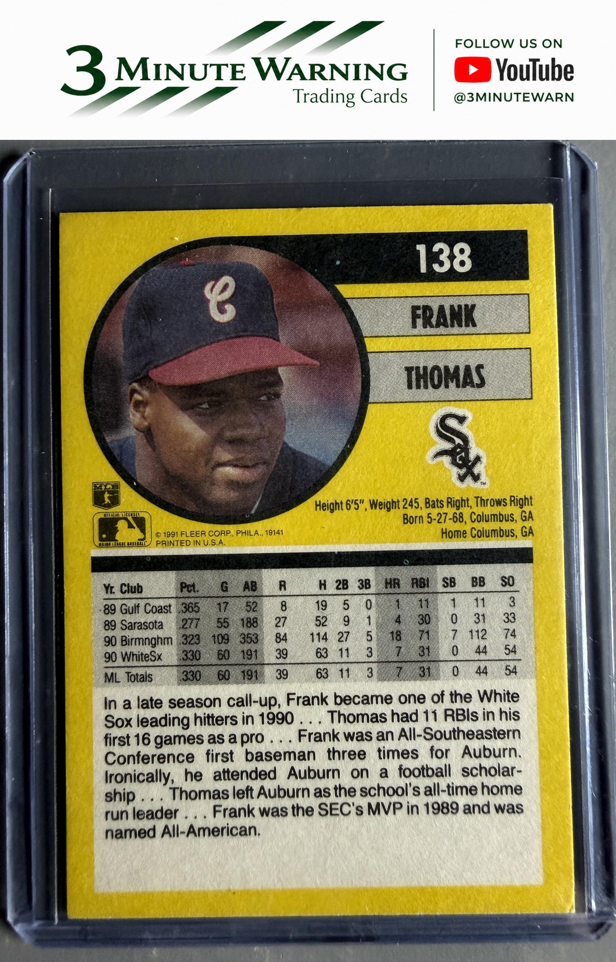 1991 Fleer #138 Frank Thomas
