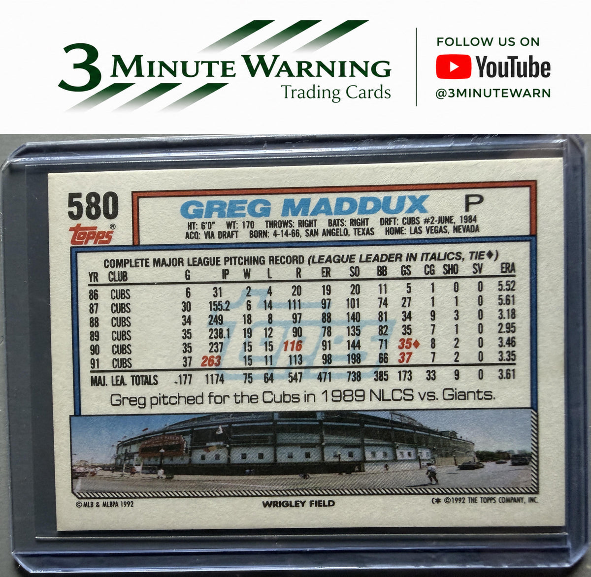 1992 Topps #580 Greg Maddux