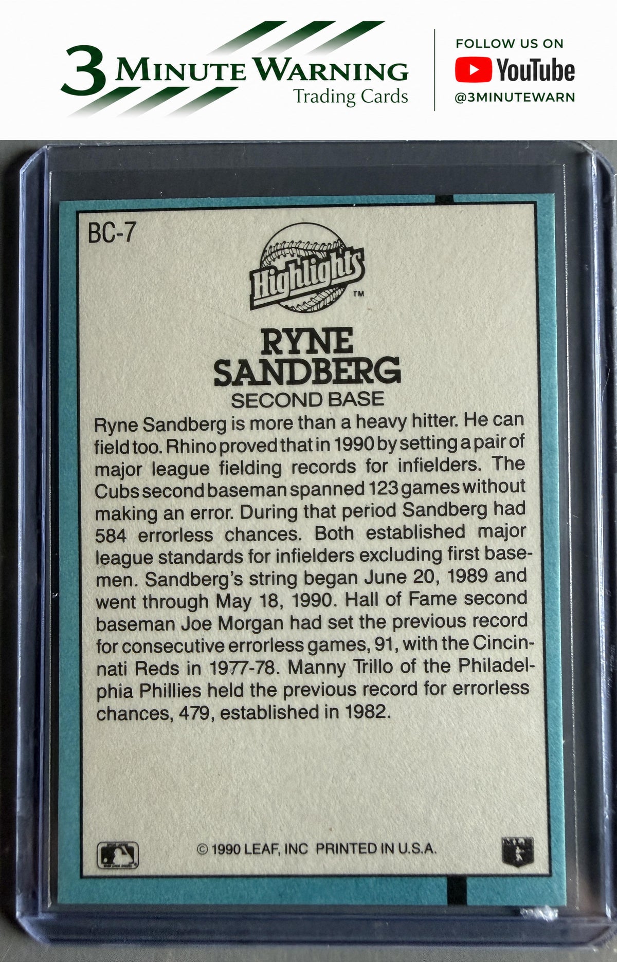 1991 Donruss #BC-7 Ryne Sandberg Bonus Cards