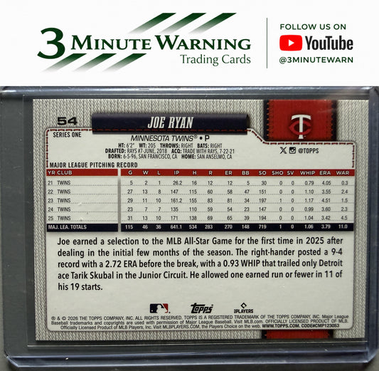 2026 Topps #54 Joe Ryan Opening Day Foil