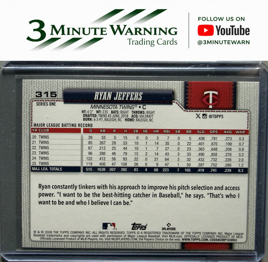 2026 Topps #315 Ryan Jeffers Opening Day Foil