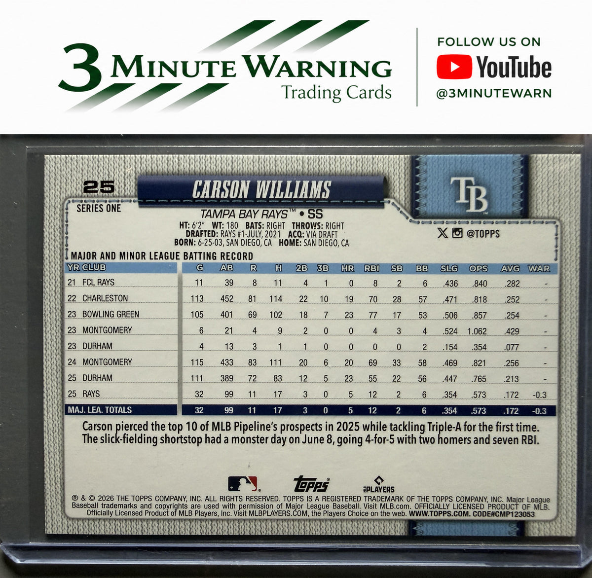 2026 Topps #25 Carson Williams Rainbow Foil