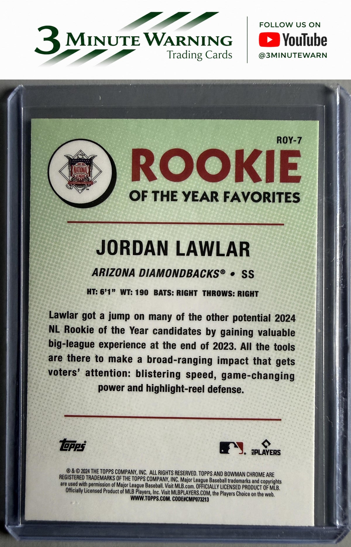 2024 Bowman #ROY-7 Jordan Lawlar Rookie of the Year Favorites