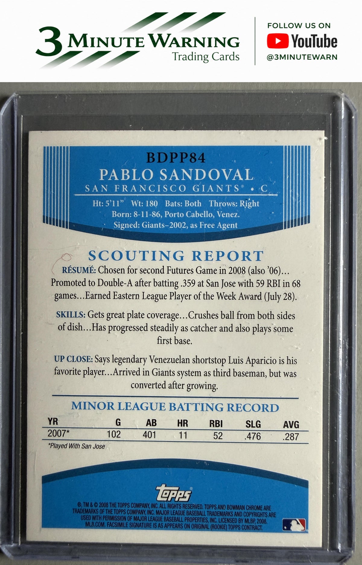 2008 Bowman Draft Picks & Prospects #BDPP84 Pablo Sandoval Prospects
