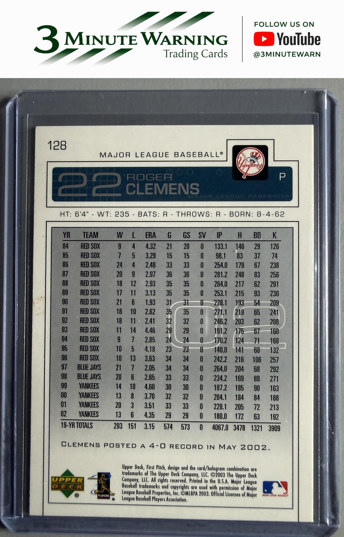 2003 Upper Deck First Pitch #128 Roger Clemens