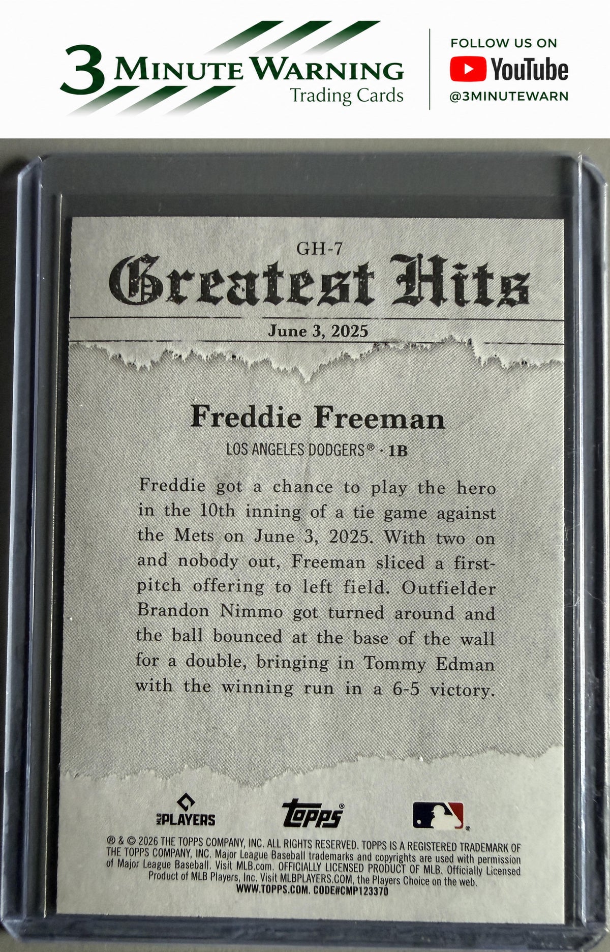 2026 Topps #GH-7 Freddie Freeman 2025 Greatest Hits
