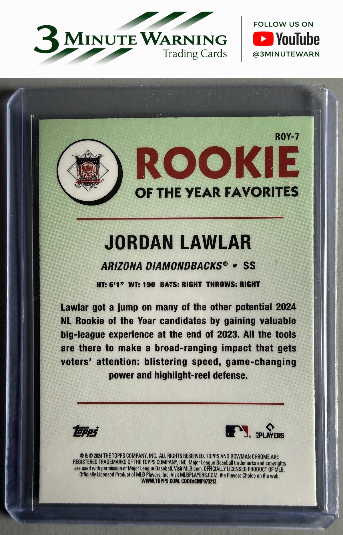2024 Bowman #ROY-7 Jordan Lawlar Rookie of the Year Favorites