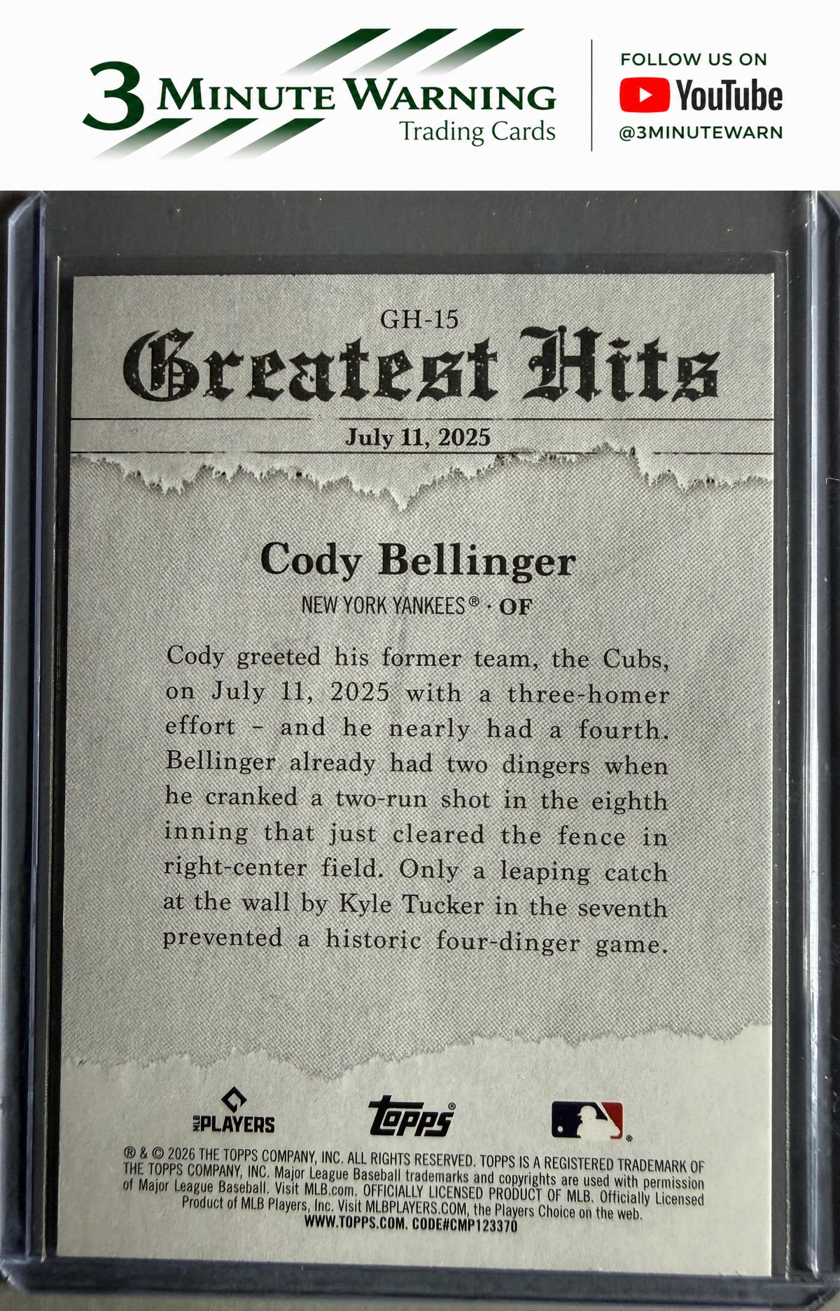 2026 Topps #GH-15 Cody Bellinger 2025 Greatest Hits