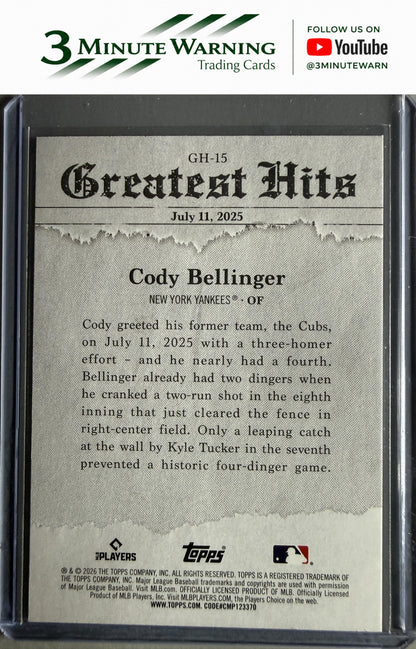 2026 Topps #GH-15 Cody Bellinger 2025 Greatest Hits