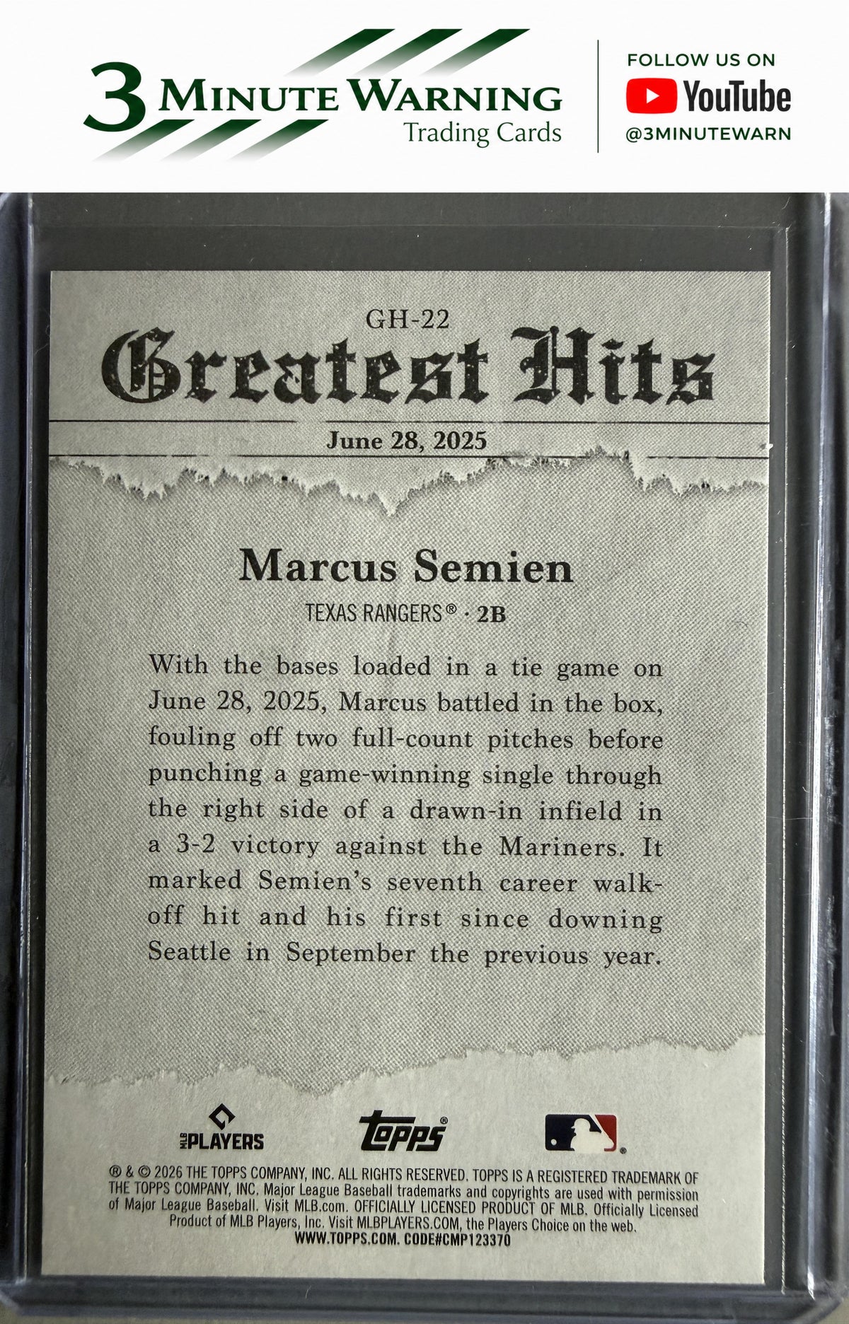 2026 Topps #GH-22 Marcus Semien 2025 Greatest Hits