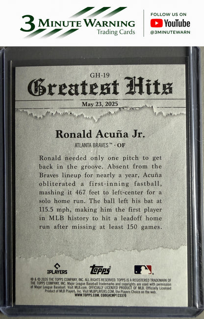 2026 Topps #GH-19 Ronald Acuña Jr. 2025 Greatest Hits