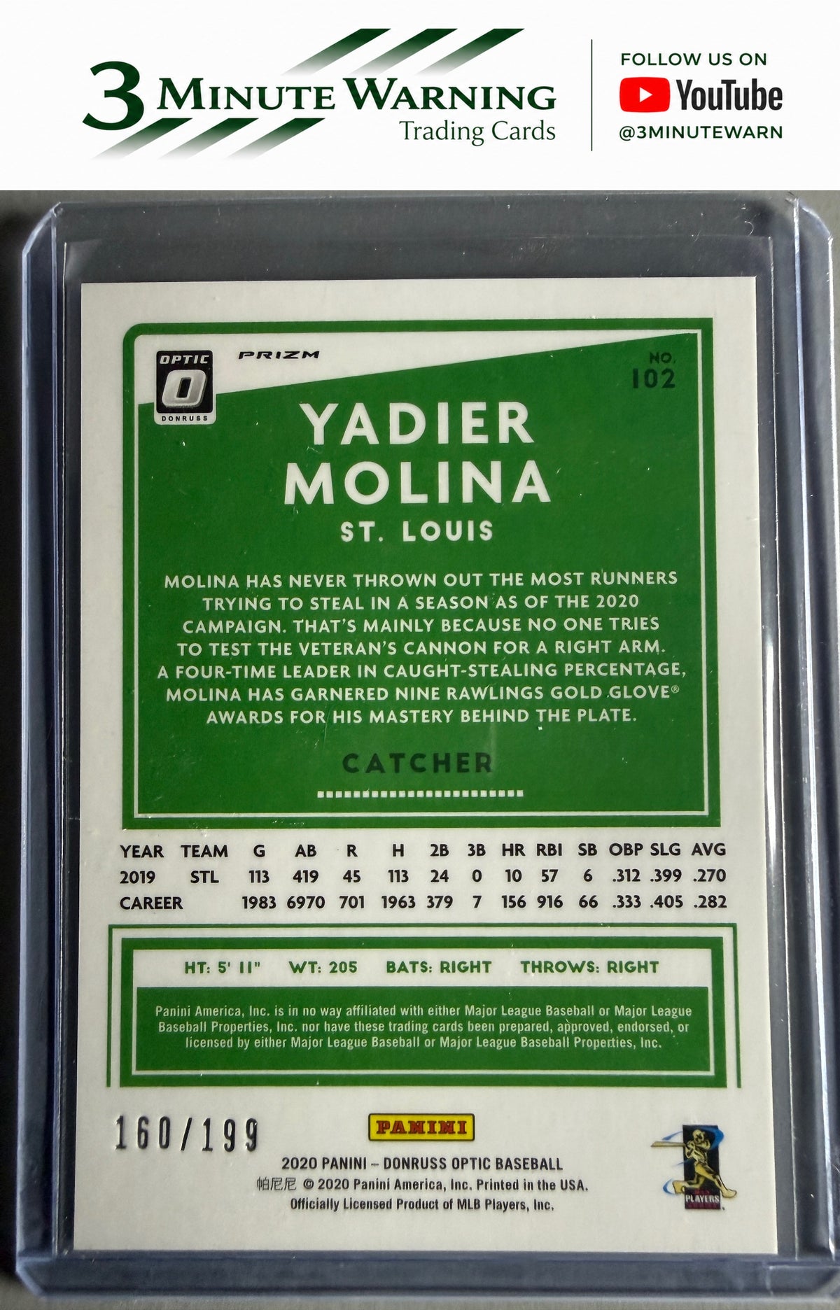 2020 Donruss Optic #102 Yadier Molina Pink Velocity #/199