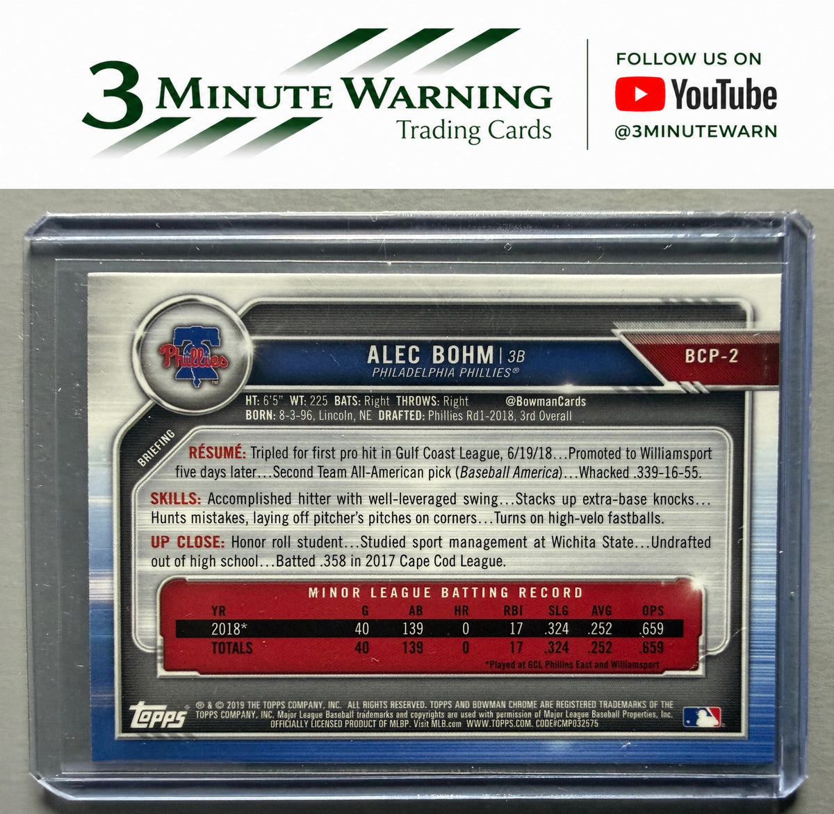 2019 Bowman #BCP-2 Alec Bohm Chrome Prospects