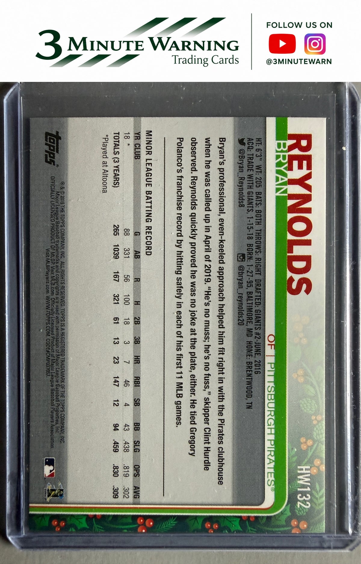 2019 Topps Holiday #HW132 Bryan Reynolds