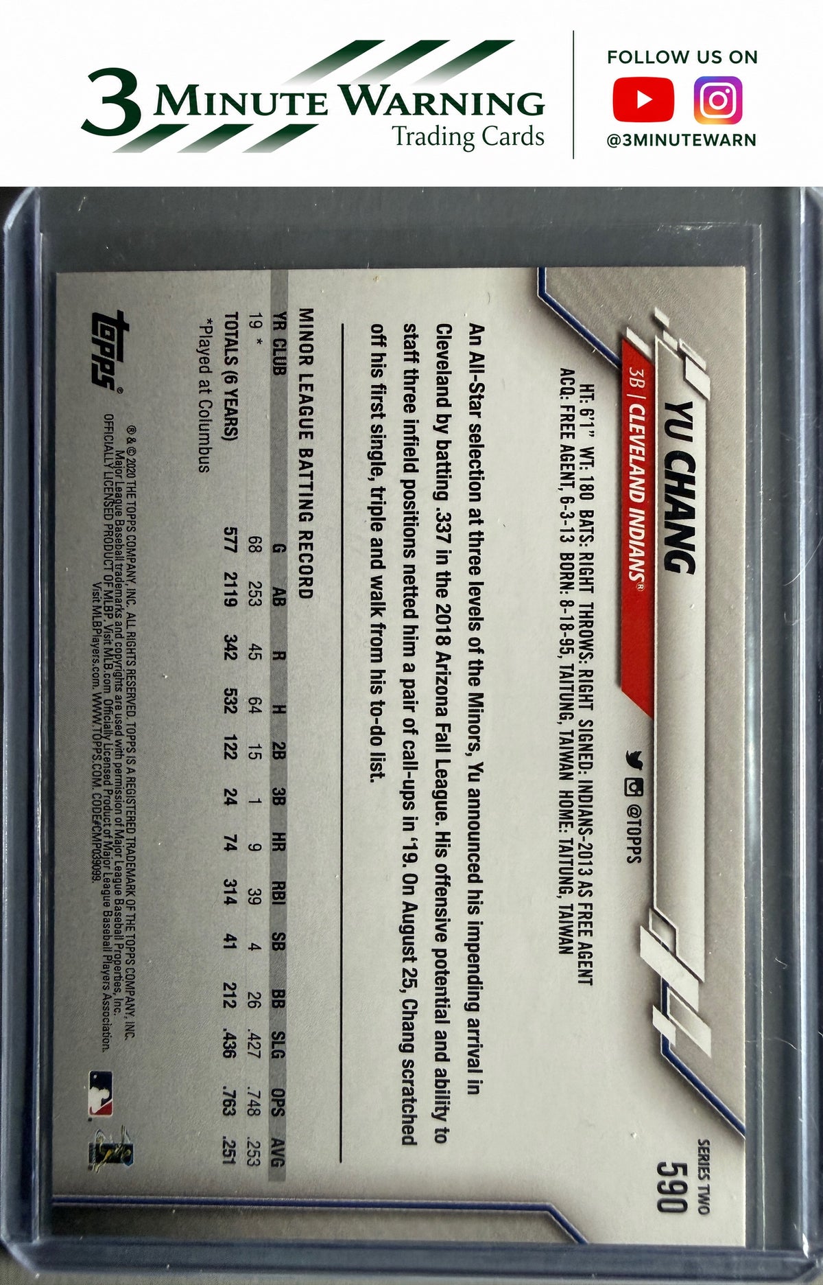 2020 Topps #590 Yu Chang