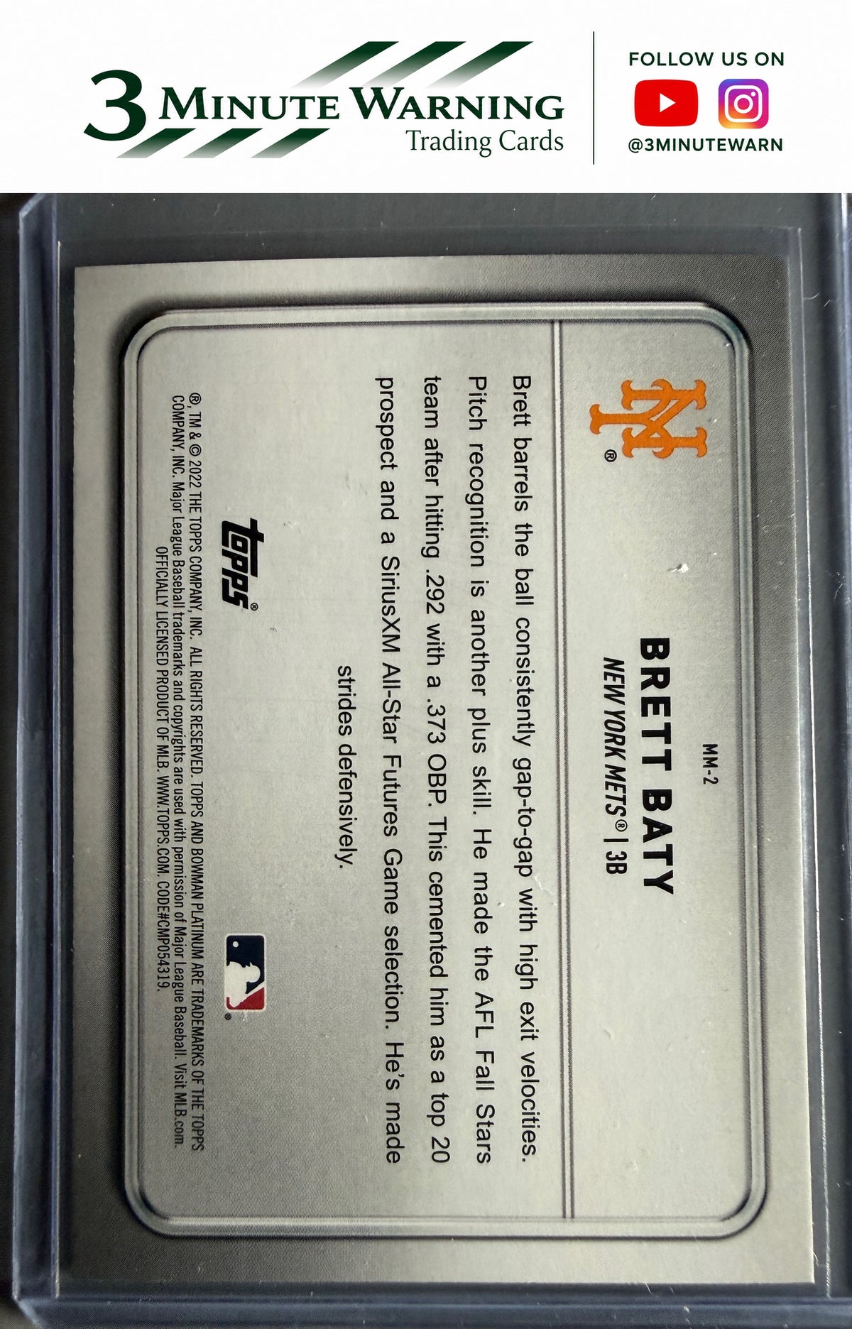 2022 Bowman Platinum #MM-2 Brett Baty Minted in Merit