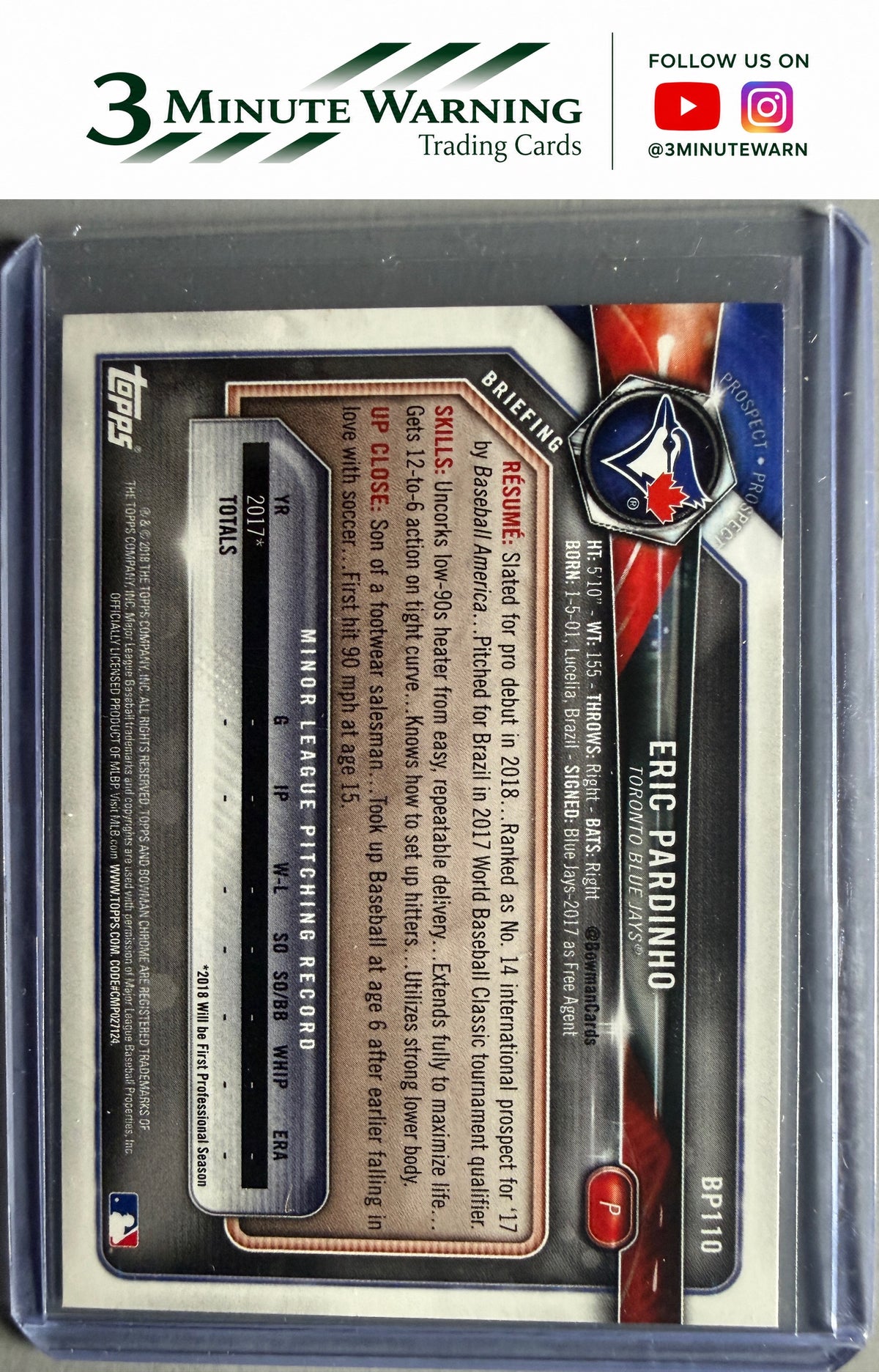 2018 Bowman #BP110 Eric Pardinho Prospects