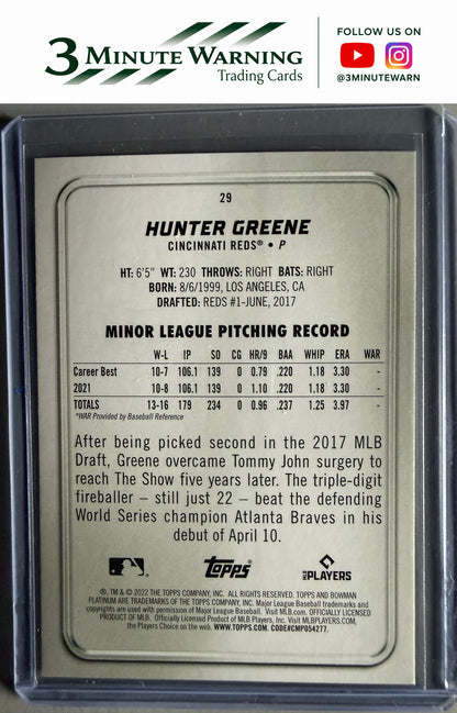 2022 Bowman Platinum #29 Hunter Greene