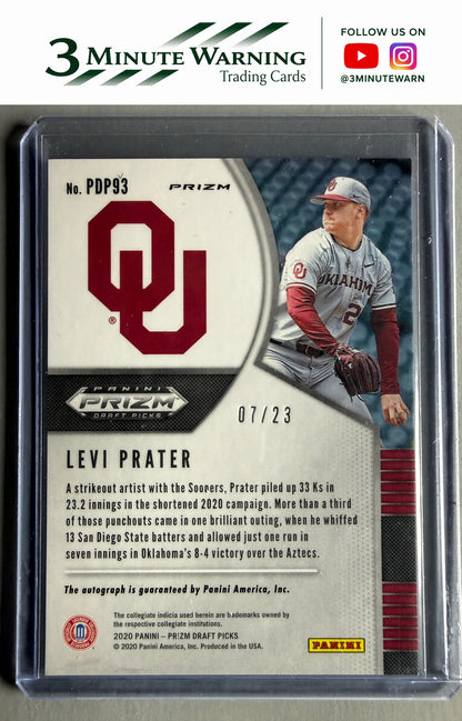 2020 Panini Prizm Draft #PDP93 Levi Prater Autographs Lime Green Prizm #/23