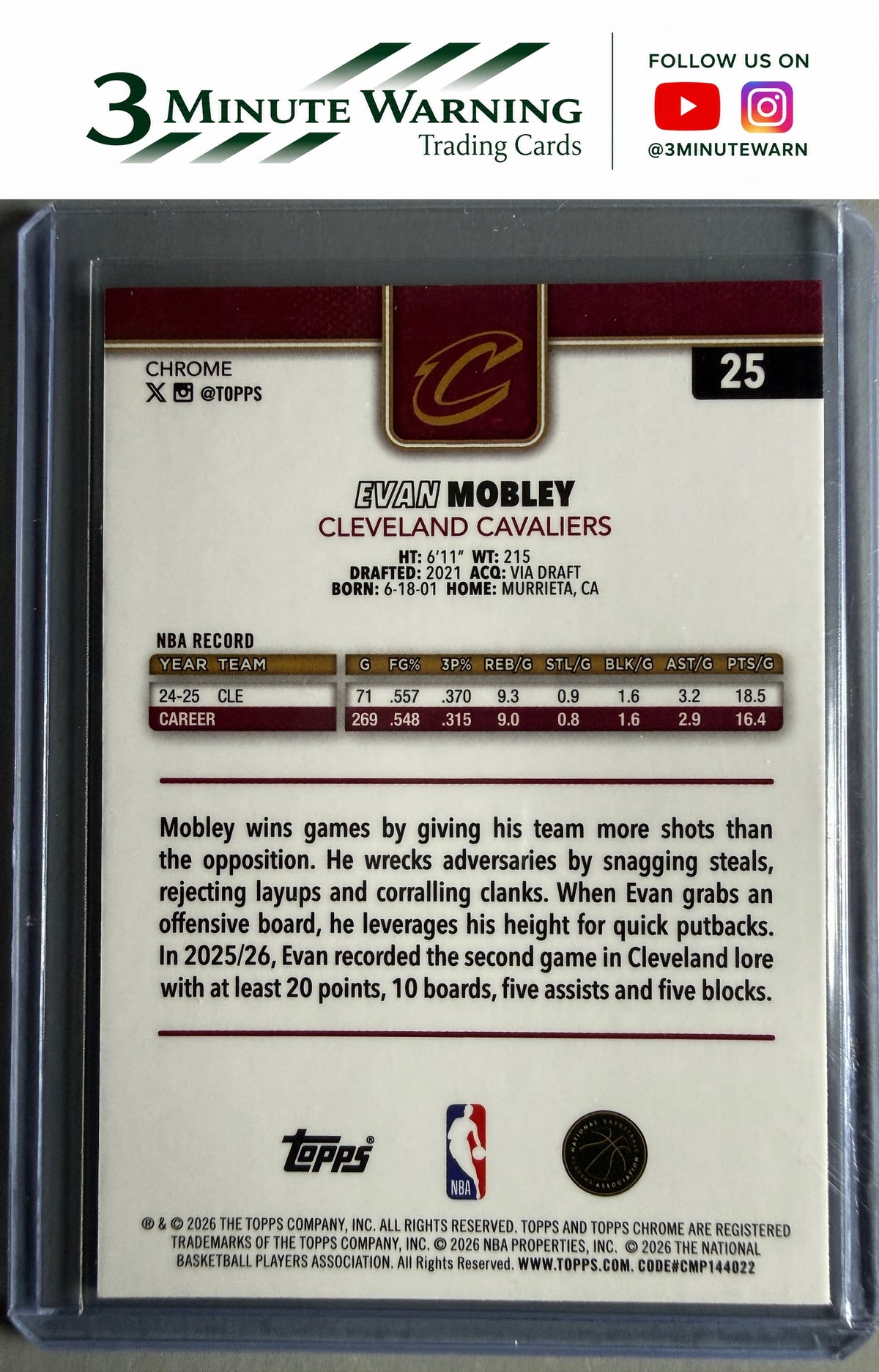 2025-26 Topps Chrome Update #25 Evan Mobley Raywave