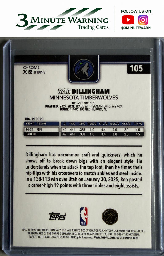 2025-26 Topps Chrome Update #105 Rob Dillingham XFractor