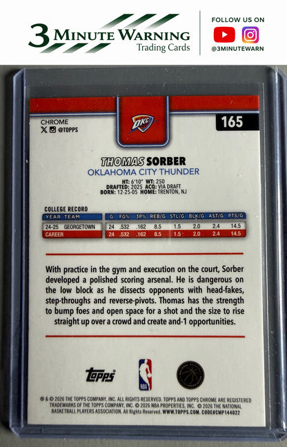 2025-26 Topps Chrome Update #165 Thomas Sorber