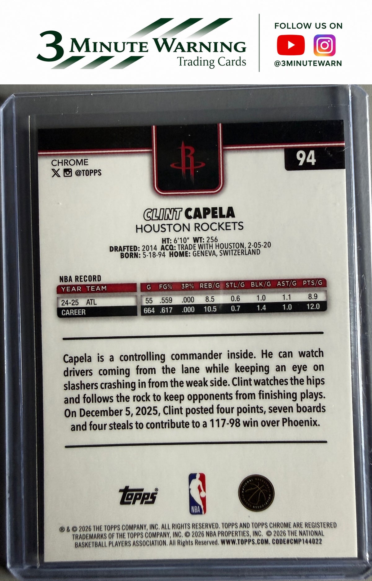 2025-26 Topps Chrome Update #94 Clint Capela