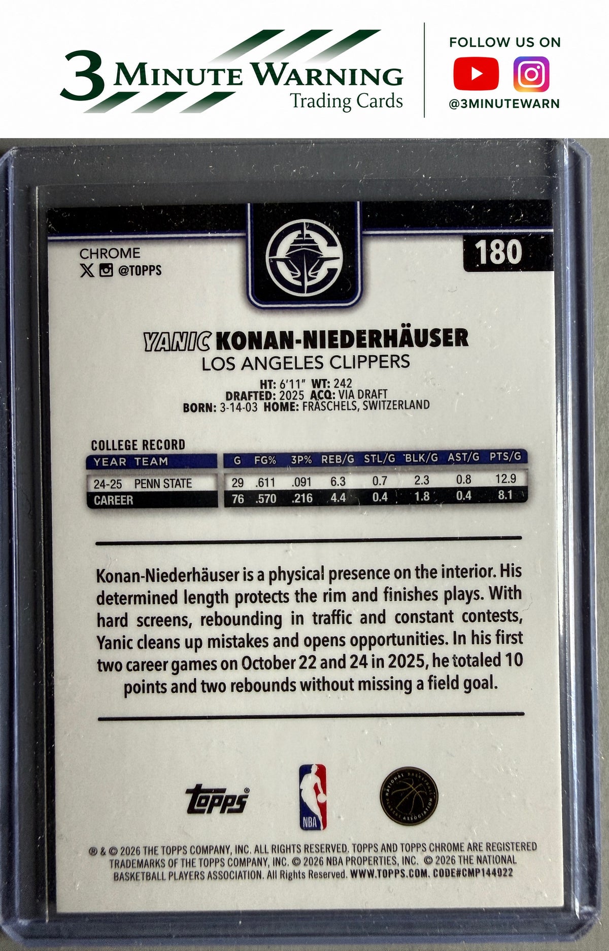 2025-26 Topps Chrome Update Yanic Konan-Niederhauser XFractor