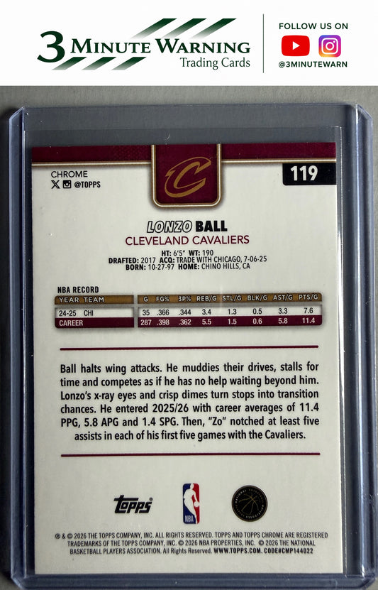 2025-26 Topps Chrome Update #119 Lonzo Ball XFractor