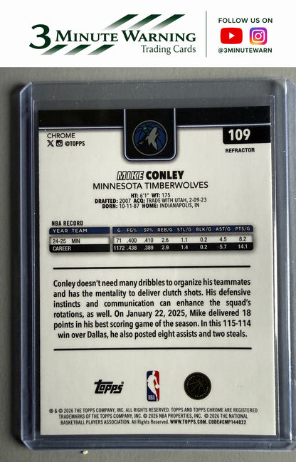 2025-26 Topps Chrome Update #109 Mike Conley Refractor