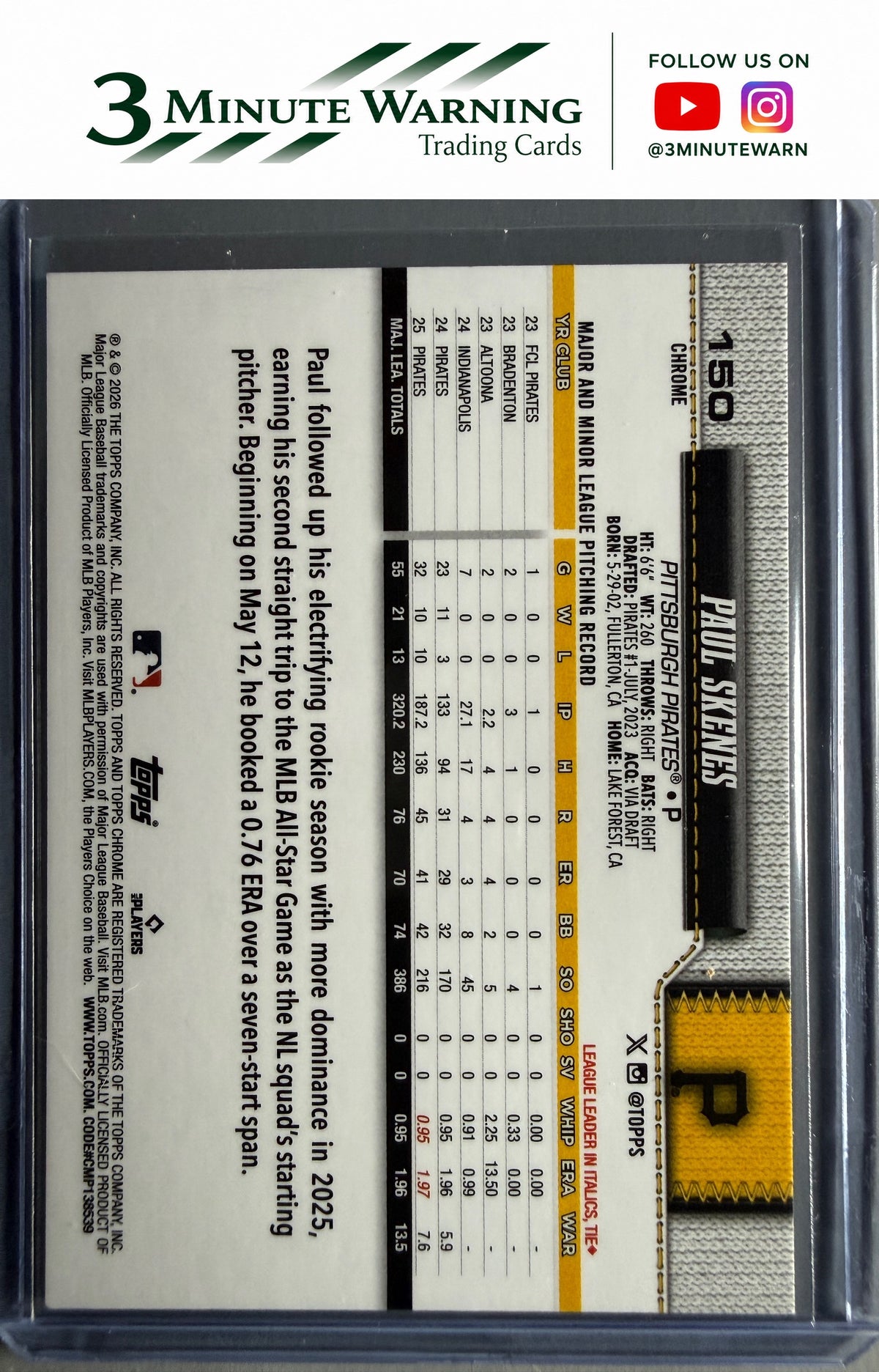 2026 Topps Chrome #150 Paul Skenes