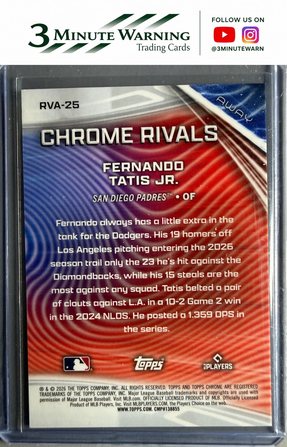 2026 Topps Chrome #RVA-25 Fernando Tatis Jr. Rivals Away Green Refractors #/99