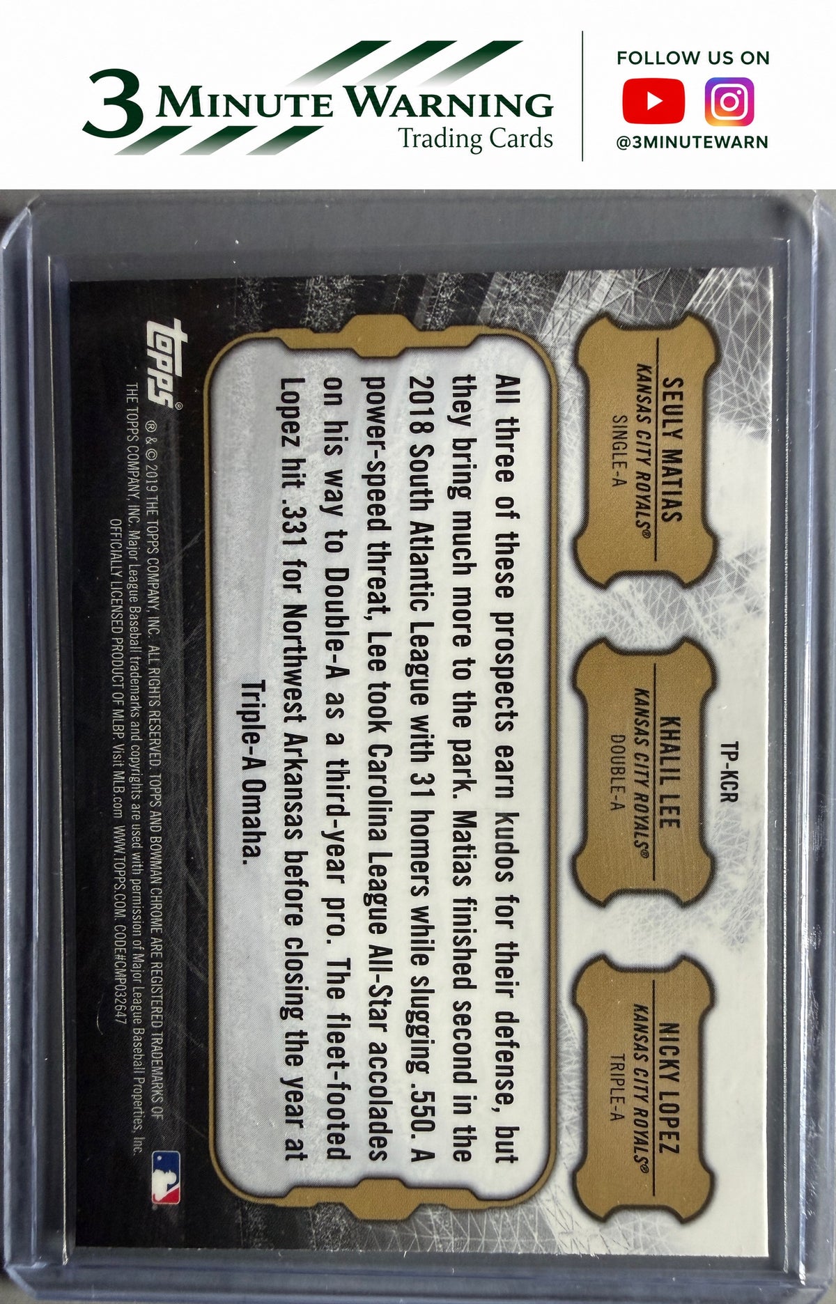 2019 Bowman #TP-KCR Seuly Matias / Khalil Lee / Nicky Lopez Talent Pipeline