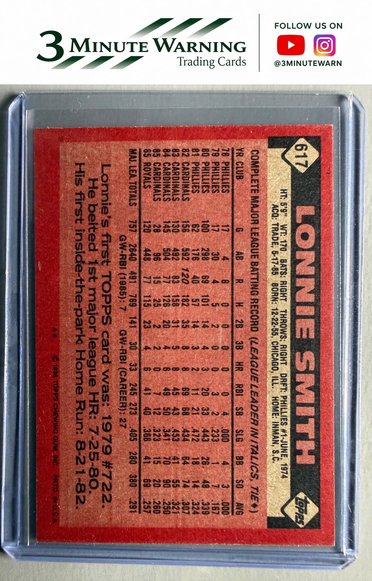 1986 Topps #617 Lonnie Smith