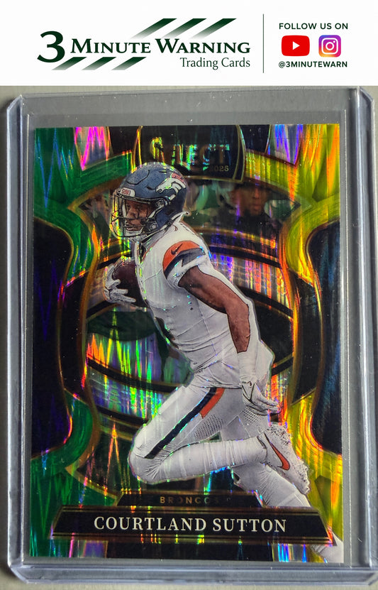 2025 Panini Select #11 Courtland Sutton Green and Yellow Prizm Shock
