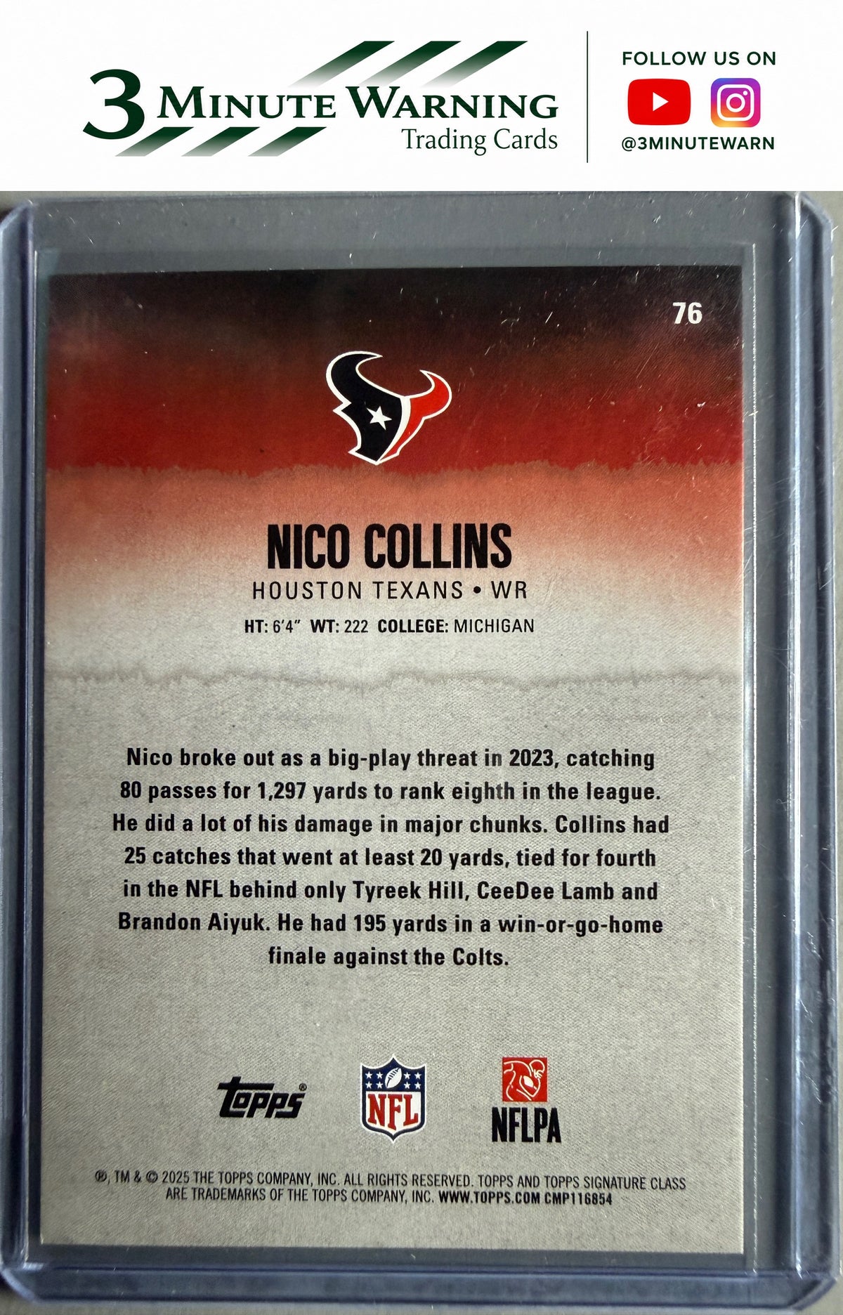 2025 Topps Signature Class #76 Nico Collins Blue & Yellow