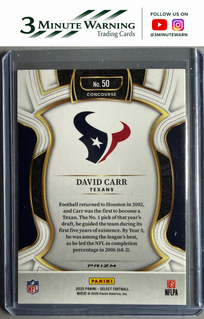 2025 Panini Select #50 David Carr Red and Blue Prizm Shock