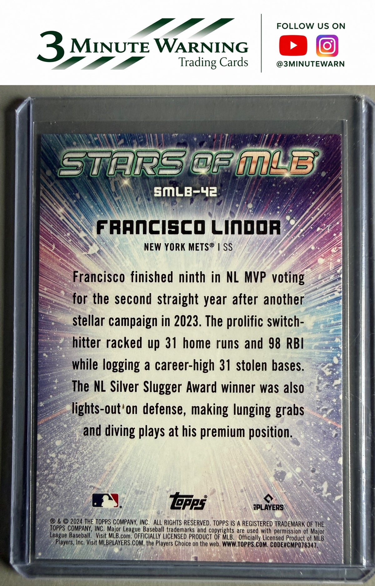 2024 Topps #SMLB-42 Francisco Lindor Stars of MLB Platinum #/1