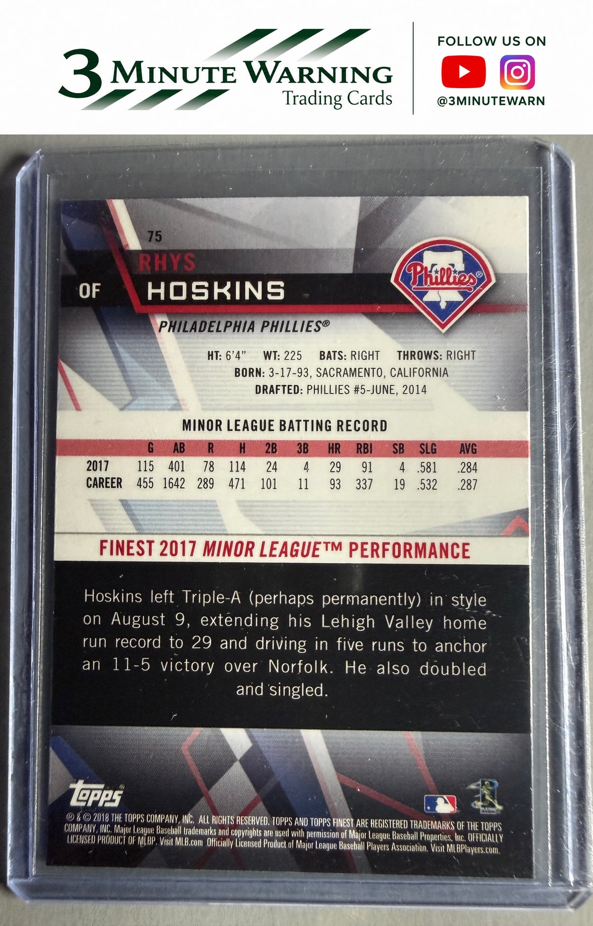 2018 Finest #75 Rhys Hoskins