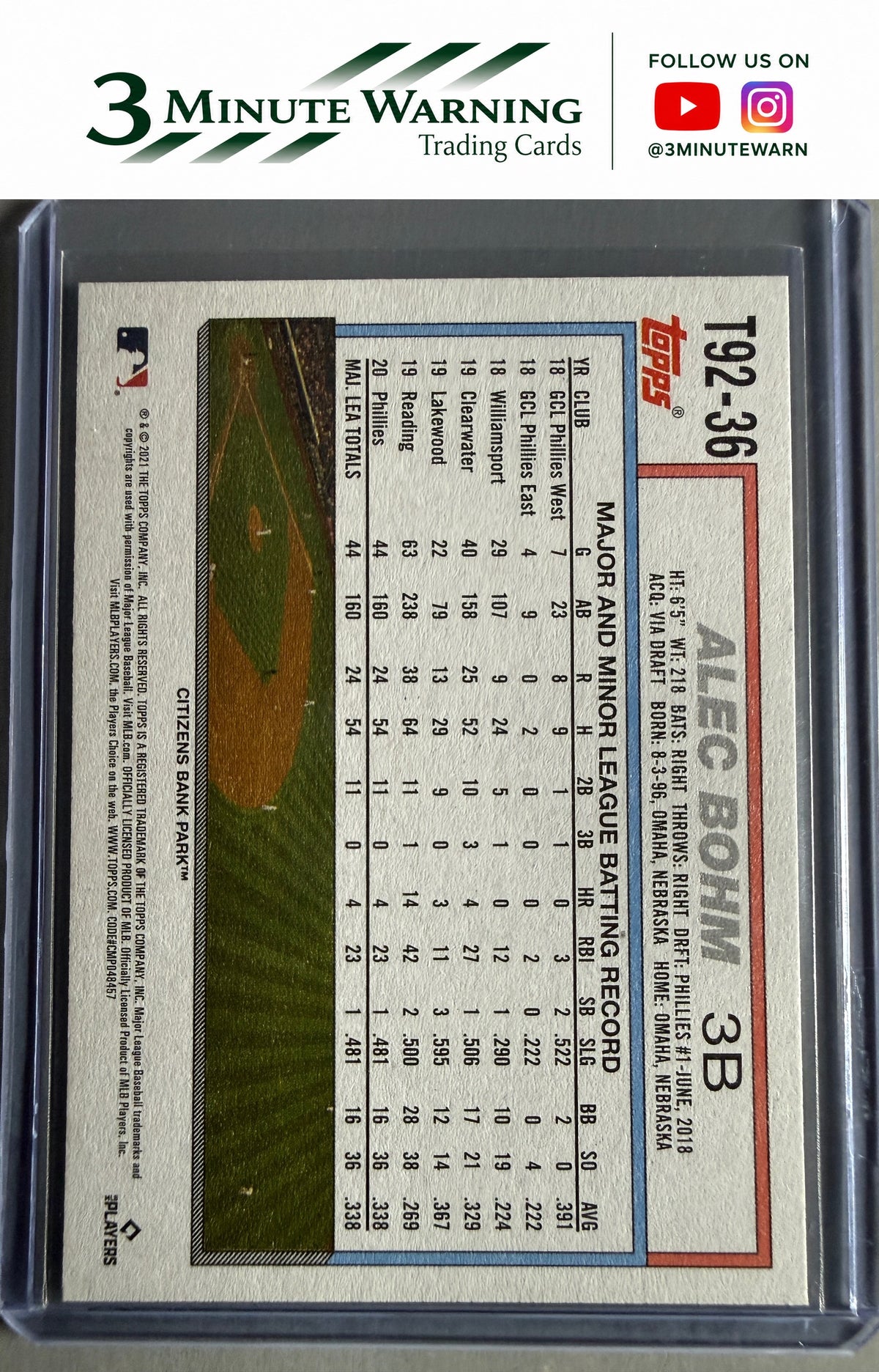 2021 Topps Update #T92-36 Alec Bohm 1992 Topps Redux