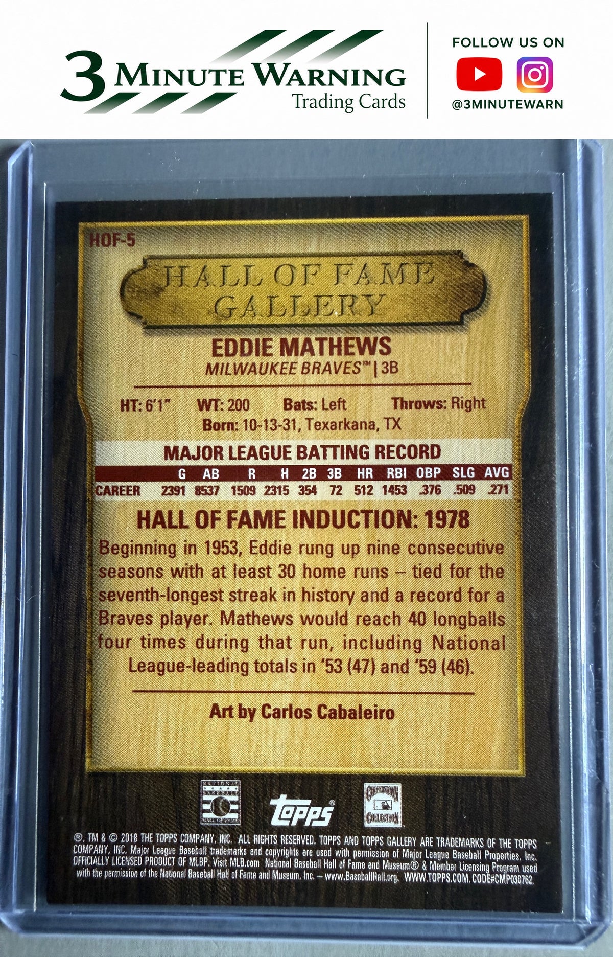 2018 Topps Gallery #HOF-5 Eddie Mathews Hall of Fame Gallery