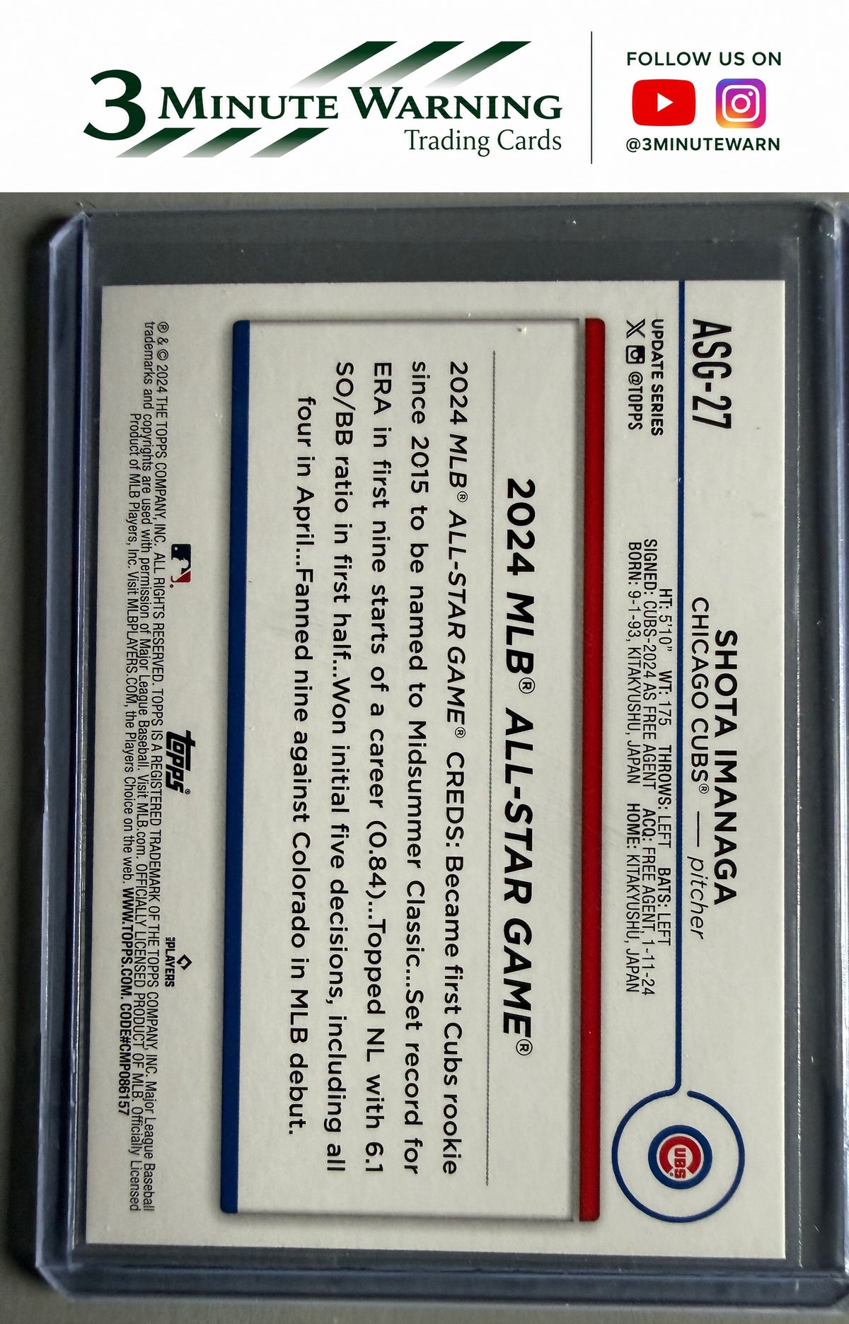 2024 Topps Update #ASG-27 Shota Imanaga 2024 All-Star Game