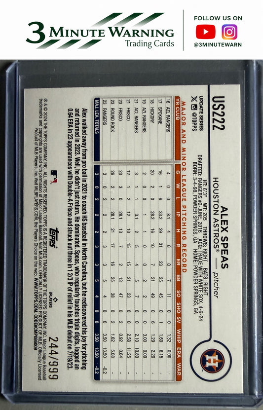 2024 Topps Update #US222 Alex Speas Blue Holofoil #/999