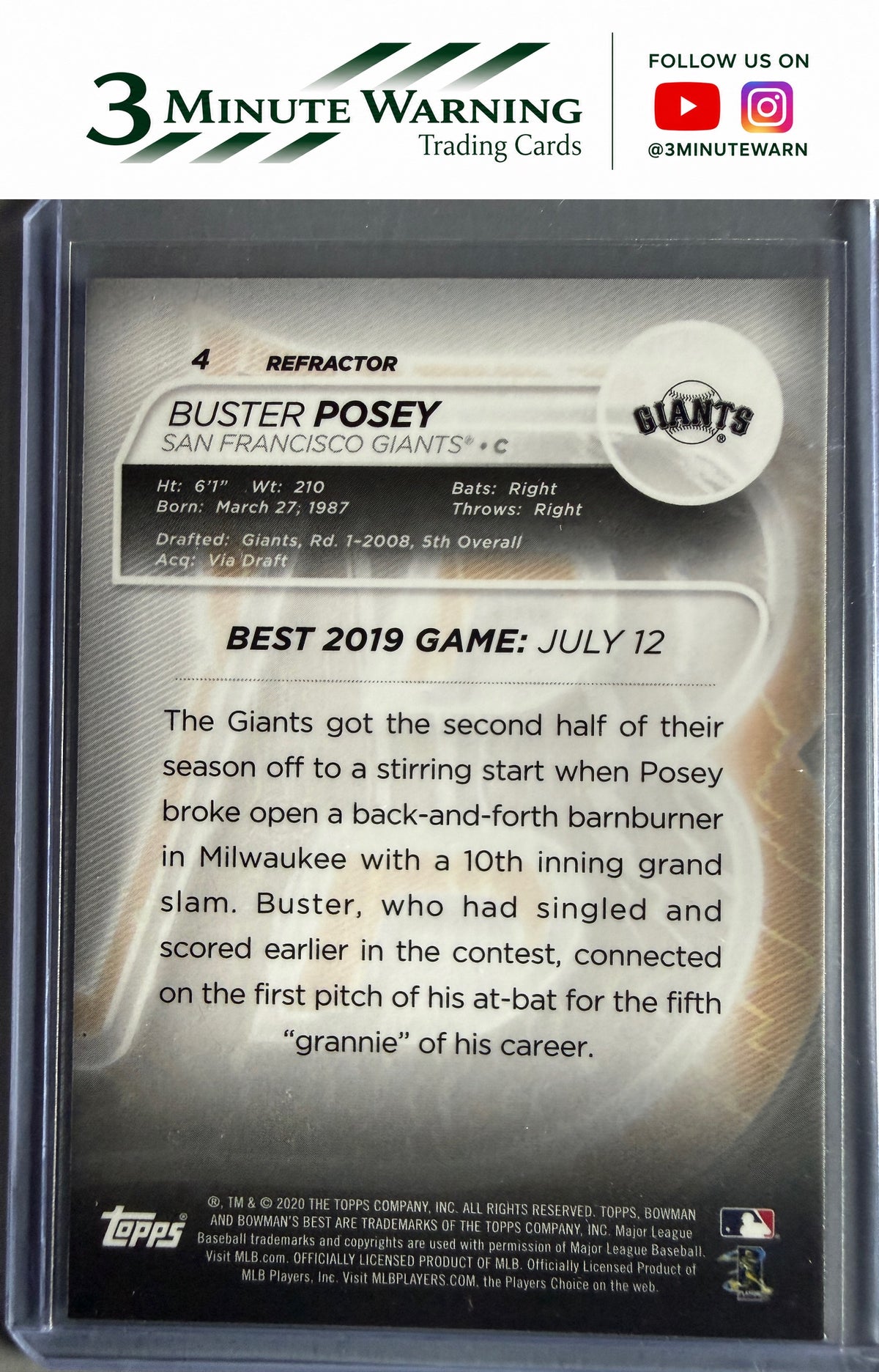 2020 Bowman's Best #4 Buster Posey Refractor