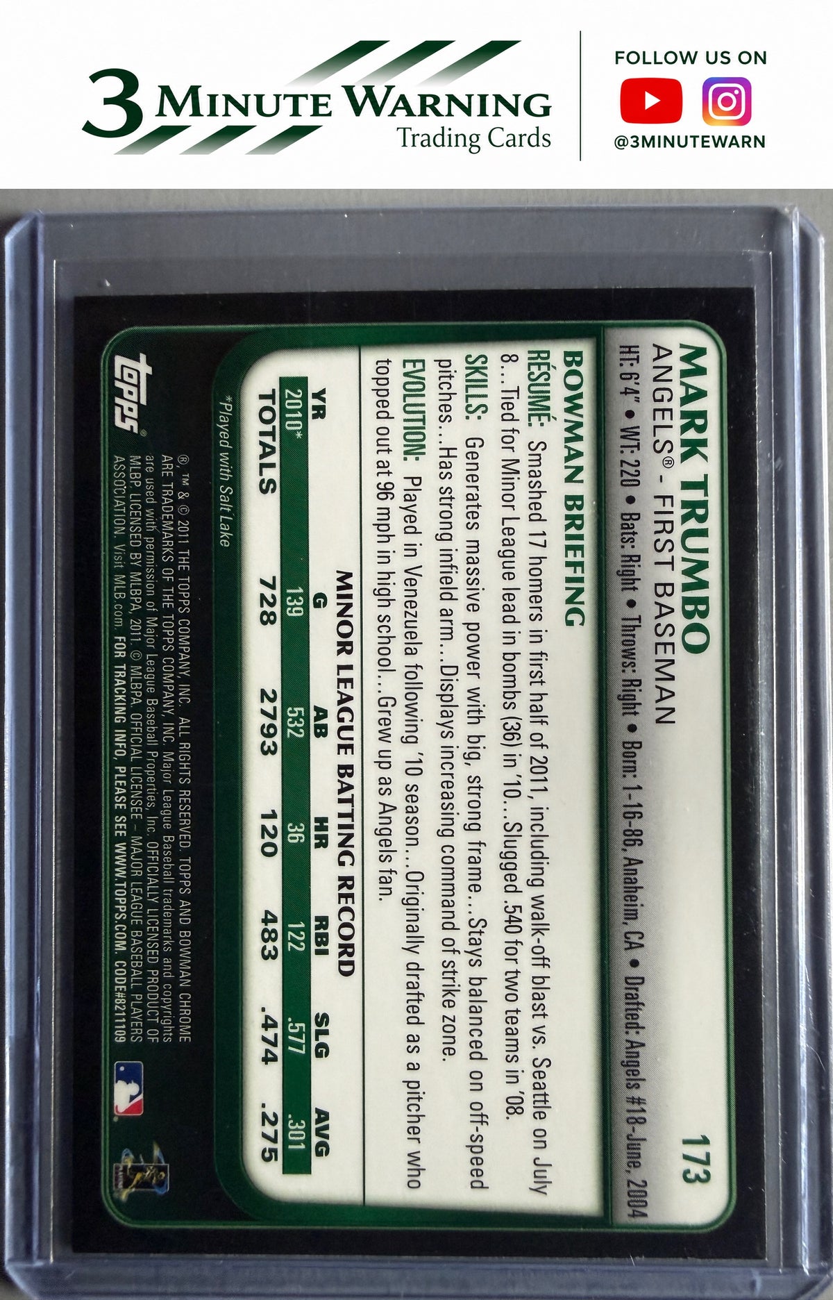 2011 Bowman Chrome #173 Mark Trumbo