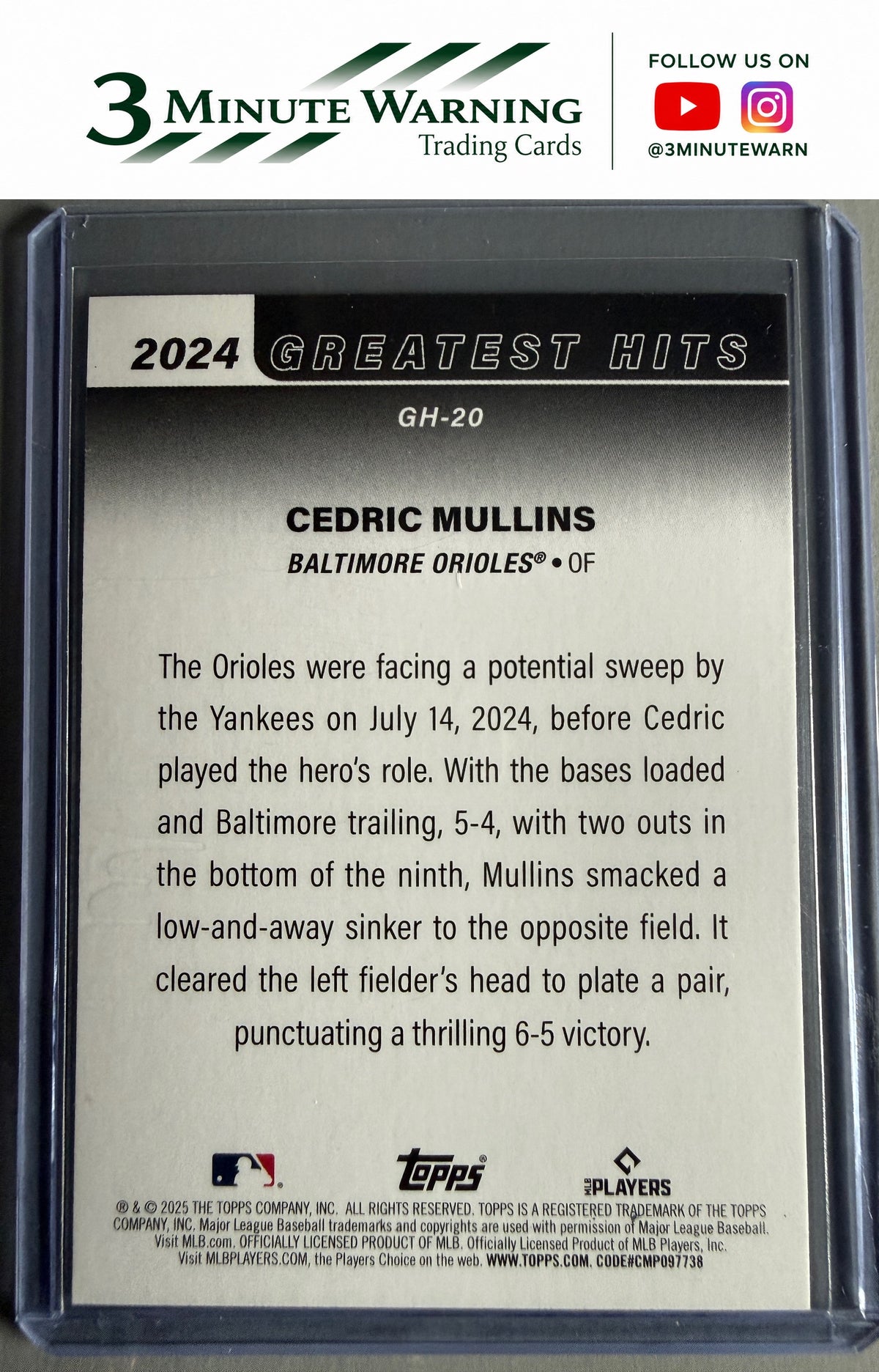 2025 Topps #GH-20 Cedric Mullins 2024 Greatest Hits