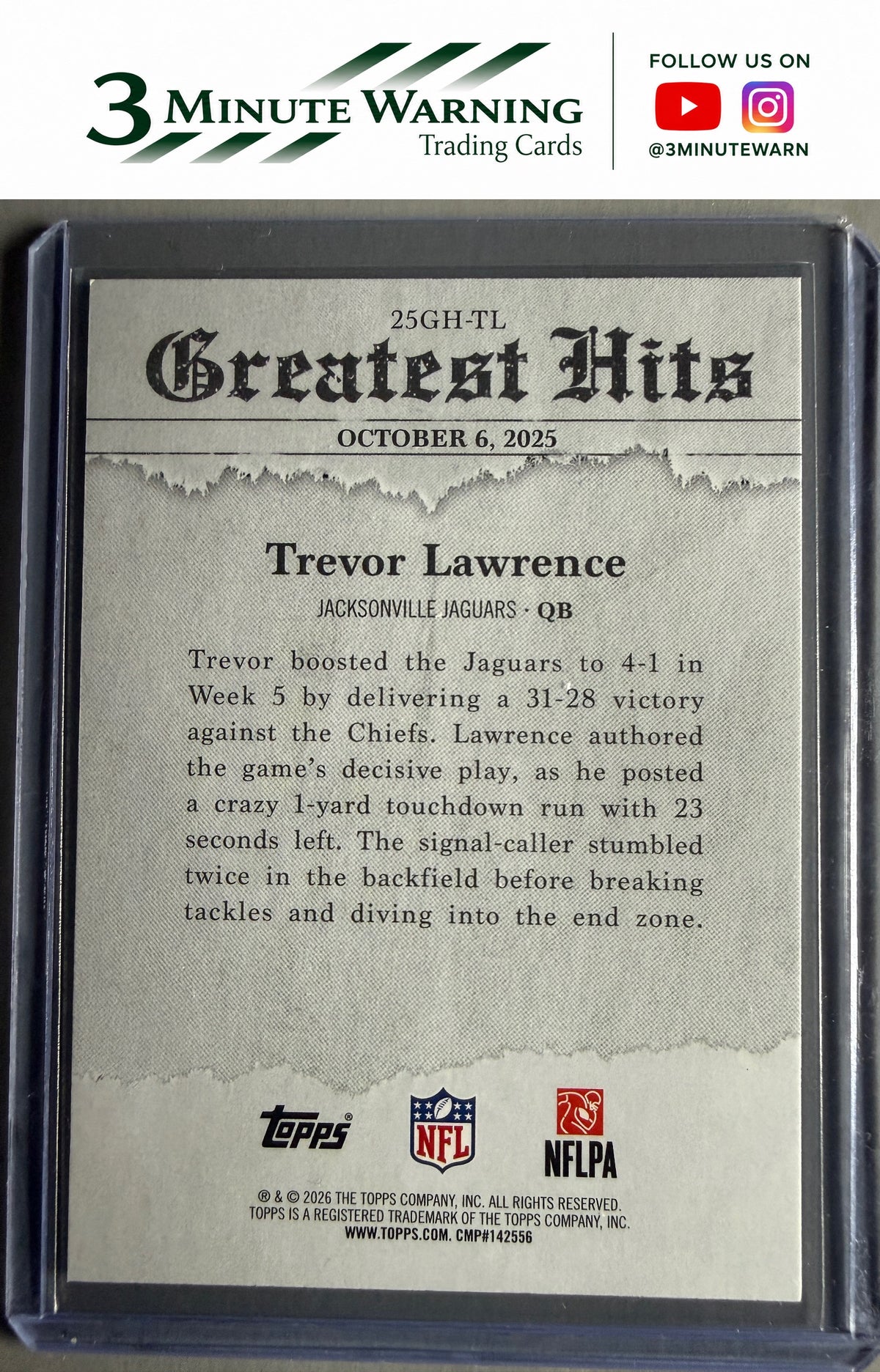 2026 Topps Flagship #25GH-TL Trevor Lawrence 2025 Greatest Hits